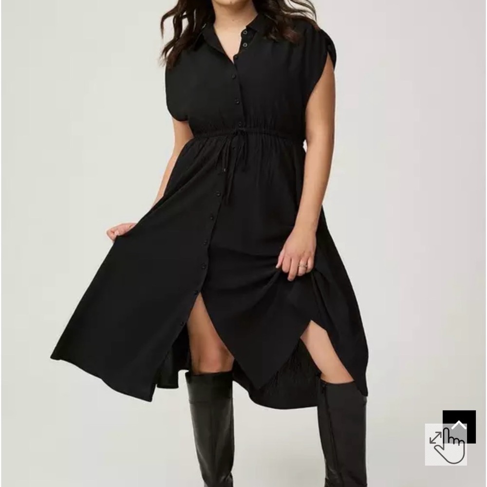 Torrid Black Button-Front Drawstring Waist Dress